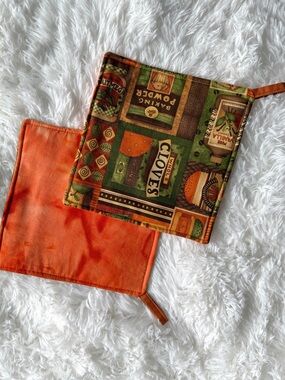 Handmade Cotton Orange and Spice-Print Pot Holders Clove Fall Cottage